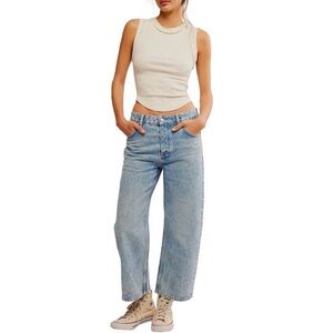 NWT We The Free Deep Trance Dropped Denim High Rise Wide Leg Boyfriend Jeans